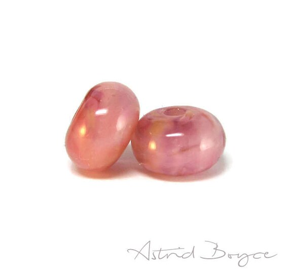 Cotton Candy Lampwork Glass Bead Pair - Artisan Glass in Pale Pinks similar to Pantone Pale Dogwood Color for 2017 - Beautiful Pastel Pink