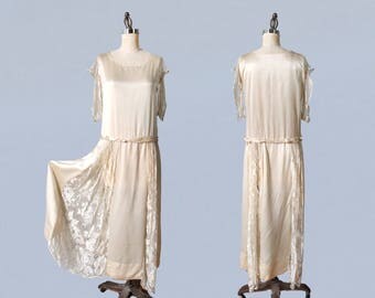 1920s Wedding Dress / Cream Silk 20s Dress / Bridal / Simple Minimal Stunning