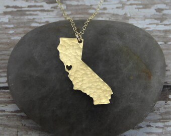 Gold California State Necklace - I Heart San Francisco Necklace - Gold California Necklace - Gold California Pendant