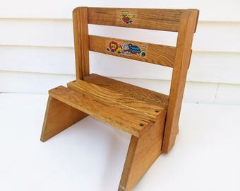 Vintage Wooden Folding Chair | Kids Step Stool | Wood Step Stool | Kids Chair | Convertible Chair