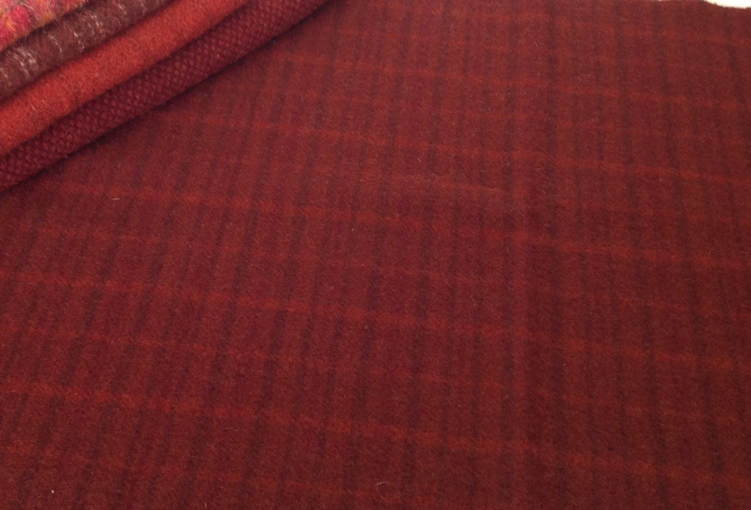 Cranberry Red Plaid, Wool Fabric for Rug Hooking and Applique, Selecta
