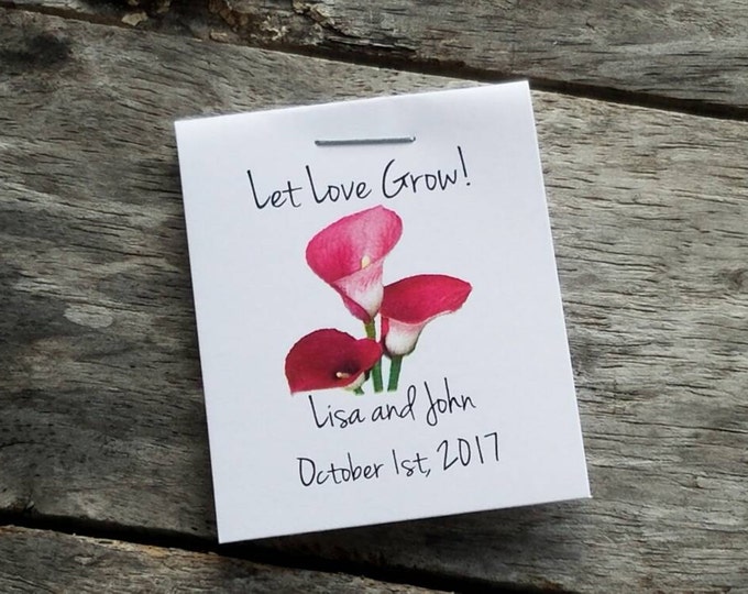 Mini Pink Calla Lilies Design Flower Seed Favors - Bridal Shower Favors - Wedding Favors Personalized for your Event - Seed Packets