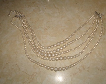 vintage necklace 5 strand faux pearls