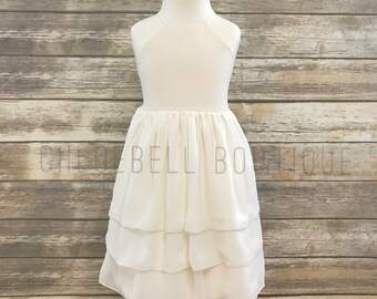 Ivory chiffon dress - off white flower girl dress - 3-Tier Chiffon Flower Girl Dress - Toddler Flower Girl Dress - Chiffon Flower Girl -