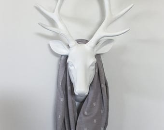 Infinity Scarf - White Trianle Arrows on Grey - Cotton Jersey Blend Knit