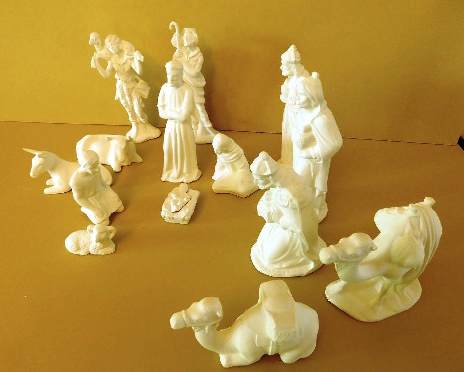 Christmas Ceramic bisque NATIVITY SET 15 piece unpainted