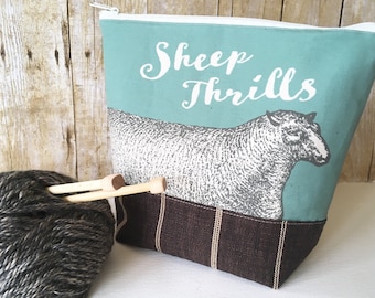 Sheep Thrills Knitting Project Bag, Sage