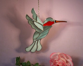 Suncatcher Stained Glass Hummingbird with Ruby Throat (779)