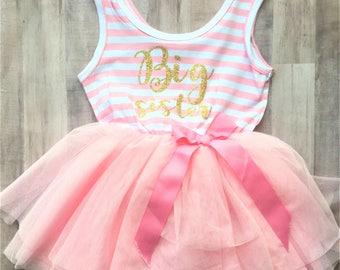 Big Sister Tutu Dress / Custom Sister Dress, Custom Birthday Dress, gender reveal, sibling shirts, pregnancy announcement