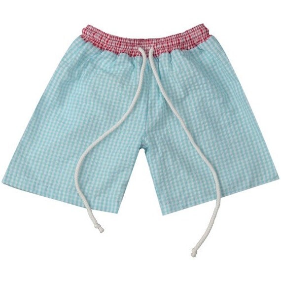Boy's Preppy Gingham Monogram Swim shorts Baby