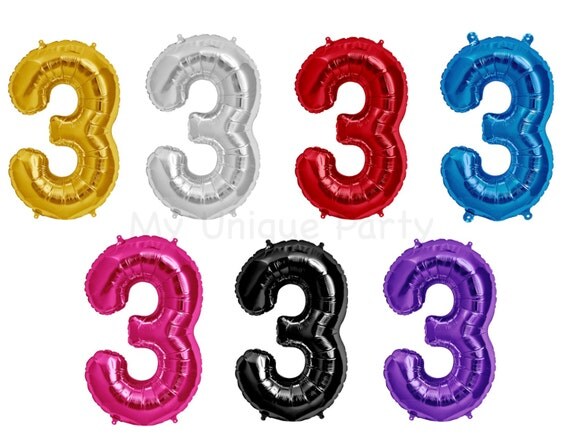 Number 3 Balloon Mylar 34 U201d Number Balloon Pink Blue Gold