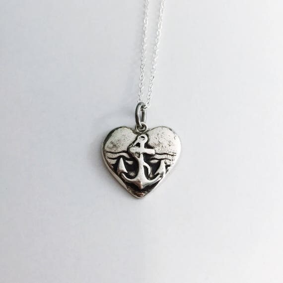Anchor Heart Necklace Fine Silver Handmade Jewelry