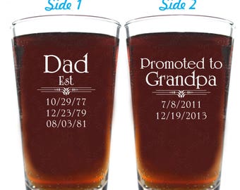 Grandpa Beer Glass - Gift for Grandpa - Daddy-Grandpa Beer Glass with Kids Birthdates - Up to 8 Birthdates per side