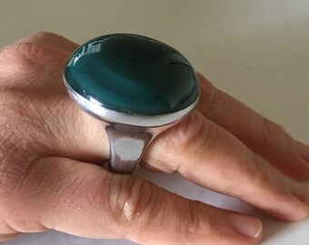 Vintage 90's Ring Plexiglass Ring On Silver Plate Extra Large Ring French Jewelry Size Ring 8.25 US Sleek Ring