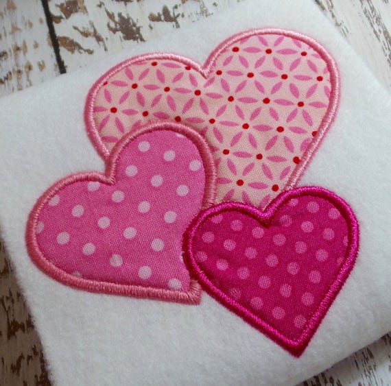 Applique Heart machine embroidery design file Trio hearts