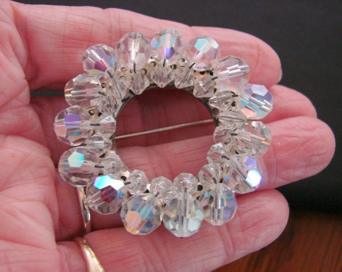 1950s Aurora Borealis Austrian Crystal Brooch / Wedding / Bridal / Wreath / Jewelry / Jewellery