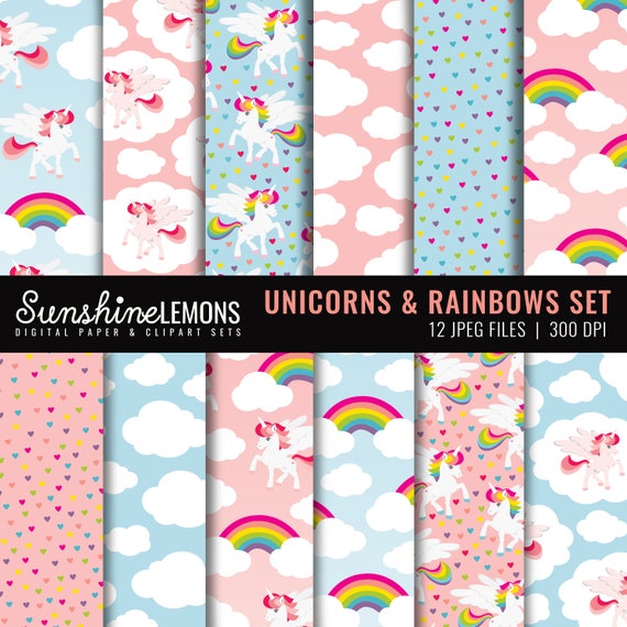 unicorns and rainbows digital scrapbooking paper set