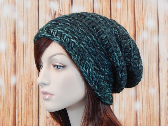 Wool Blend Green Slouch Hat Chunky Green Slouchy Womens Hat