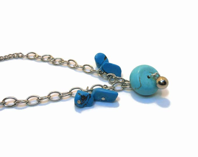 FREE SHIPPING Turquoise necklace, faux turquoise drop, blue nuggets, silver chain