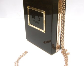 Sleek Black Lucite Perfume Bottle Box Shaped Handbag