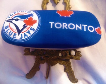 Adult unisex handmade hard eyeglass case/Toronto Blue Jays theme/health & beauty/bag or purse item/vision accessory/baseball theme/artsy