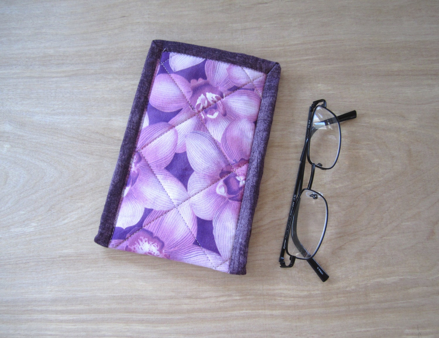 Quilted Eyeglass Case Pink Orchid Blossoms Quilted