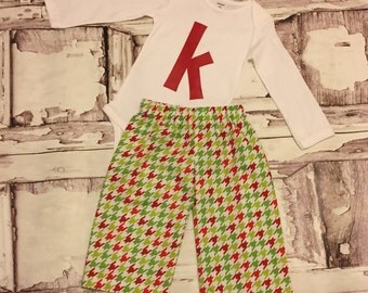 Family Christmas Pajama's, Christmas PJ's Houndstooth, Christmas Jammies Red and Green Boys Girls Holiday Sizes 0-8