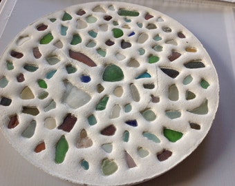 Beach glass Garden Stepping Stones Round Genuine beach Glass 12" sea glass garden decor beach house ocean treasure