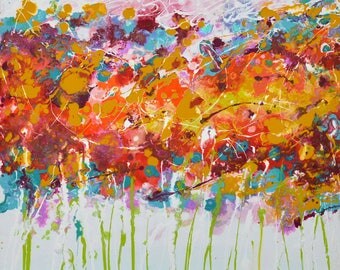 ART flower Original Art by Caroline Ashwood - Textured and contemporary abstract painting on canvas - Free Shipping