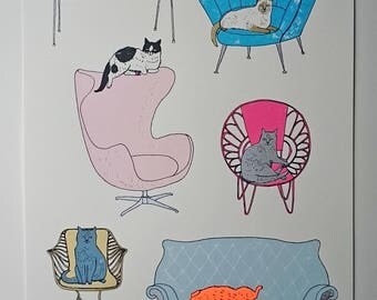 cat screenprint - Some Cats Prefer Not to Sit on Mats