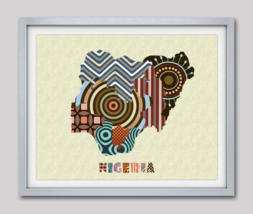 Nigerian Art, Nigerian Art Print Map Lagos, Nigerian Wall Art, Nigerian