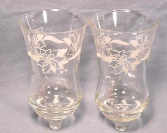 Home Interiors, Etched, Poinsettia, Votive Cups, Candle Holders, Romantic, Christmas, Candle Light, Replacement Glass, Table Top Decor