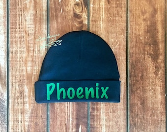 Personalized beanie/Monogramed Baby Hat/ Monogrammed newborn hat/ Personalized newborn baby hats/ Personalized baby beanie/ Navy and Green
