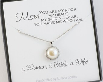 Mother of the Bride Necklace, Halo Pearl Necklace, Mother of the Bride gift from Bride, Mother of the Groom Gift, Bridal party Gift