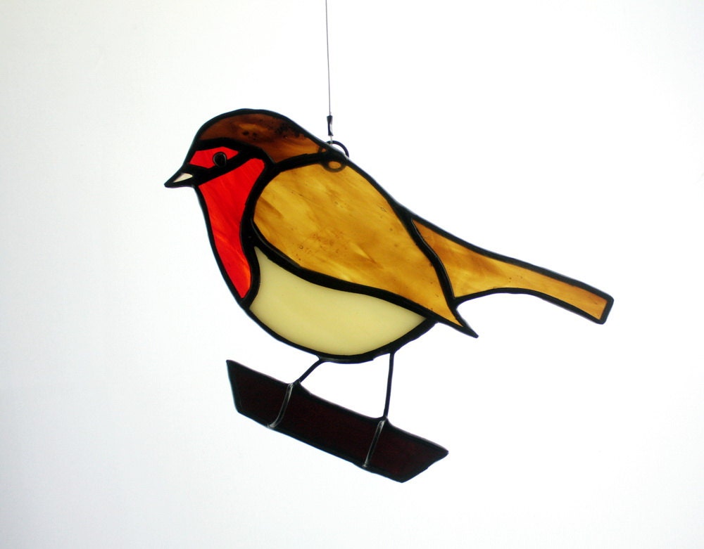 Robin Stained Glass Suncatcher Bird European Robin by BerlinGlass