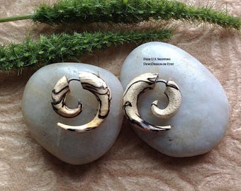 Fake Gauge Earrings, "Tiny Spirals" Naturally Organic, Tamarind Wood, Handcrafted, Tribal