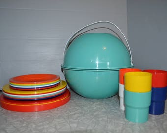 Ingrid Turquoise Picnic Set ~ Vintage Picnic Basket ~ Vintage RV ~ Epsteam