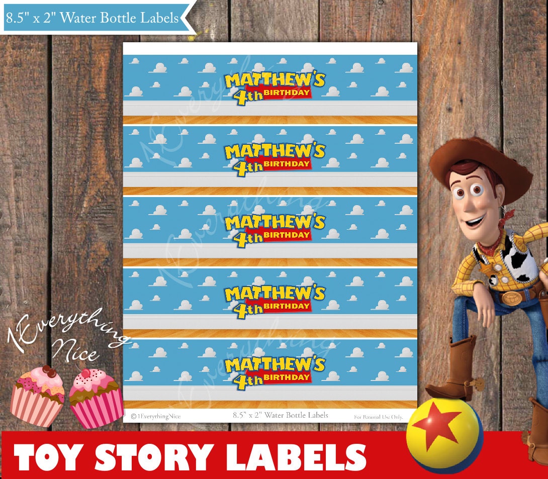 Toy Story Water Bottle Labels Wrappers Personalized