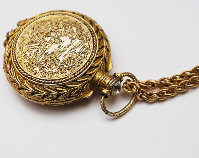 Vintage perfume Locket Pendant Etched Gold -victorian Revival - Necklace