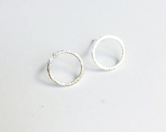Brushed silver circle minimalist stud post earrings