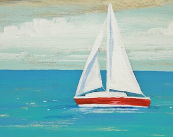 Free-Standing Driftwood Painting, Sailboat Art, Coastal Scene, Driftwood Art, Seascape, Beach and Lake House Decor, Art by Colleen Gimben