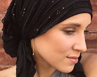 Ruffle pre tied head scarf hair wrap chemo cap