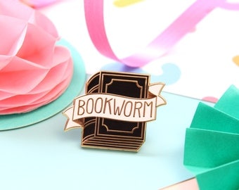 Bookworm Enamel Pin. Book Lover Pin. Bookish Pin. Literary Pin. Black and Gold Pin. Book Pin. Literary Gifts. Book. Pin Game. Book Lover Pin