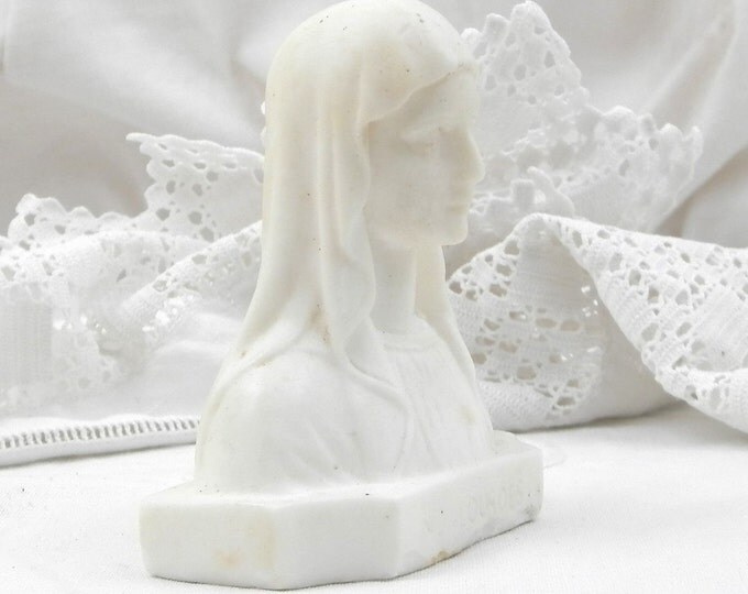 Small Antique Carved Alabaster and Marble Bust of the Virgin Mary Signed Maillard, Catholic, Religious Sculpture, Our Lady, Statue, Religion Small Antique Carved Alabaster and Marble Bust of the Virgin Mary Signed Maillard, Catholic, Religious Sculpture, Our Lady, Statue, Religion