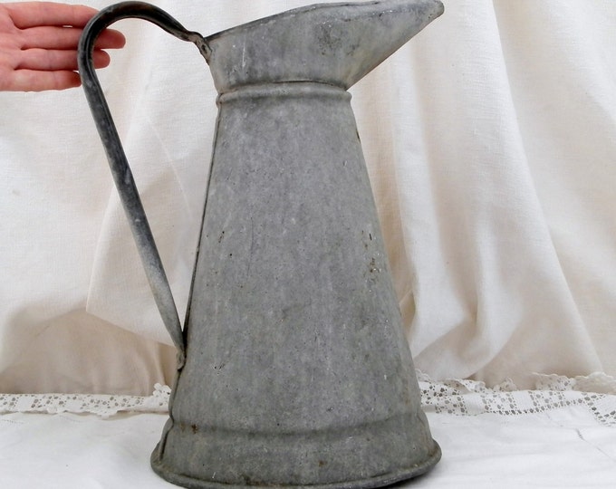 Large Antique French Large Zinc Galvanized Metal Pitcher / Jug, Vase, Cottage, French Country Decor Rustic Home, Shabby Chic, Chateau, Grey