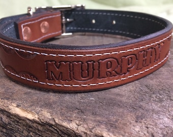 Leather Dog Collar - Hand-tooled personalized with dogs name - Custom orders welcome