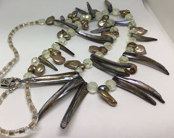 Mother of Pearl Statement Necklace .