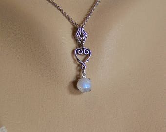 Moonstone Necklace, Rainbow Moonstone Necklace,Moonstone, Natural Moonstone, Round Moonstone,June Birthstone,Rainbow Moonstone,AAA Moonstone