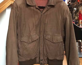1990's Vintage Brown Leather Bomber Jacket Men's large