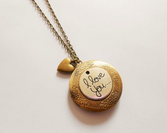 locket necklace - LOVE necklace - photo pendant necklace - i love you necklace- photo necklace - heart necklace - heart charm